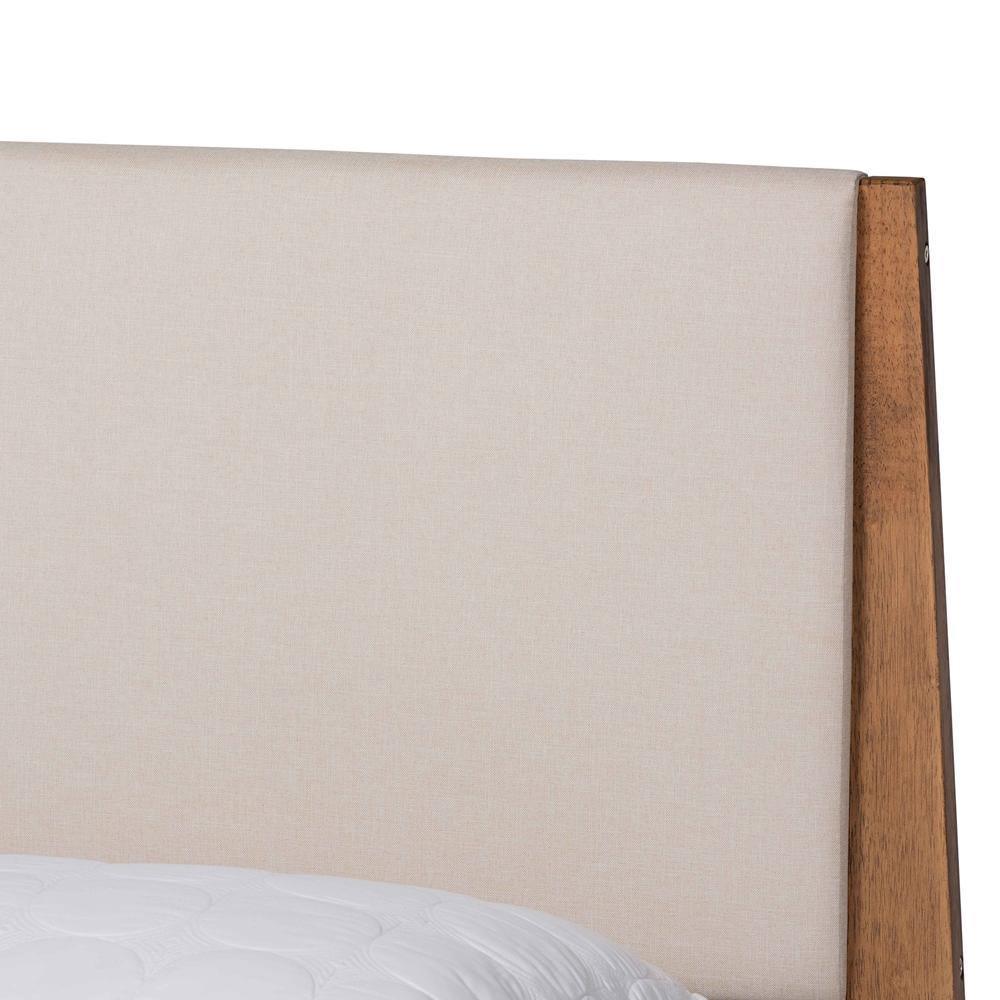 Senna Mid-Century Modern Beige Fabric Upholstered and Walnut Brown Finished Wood Full Size Platform Bed FredCo