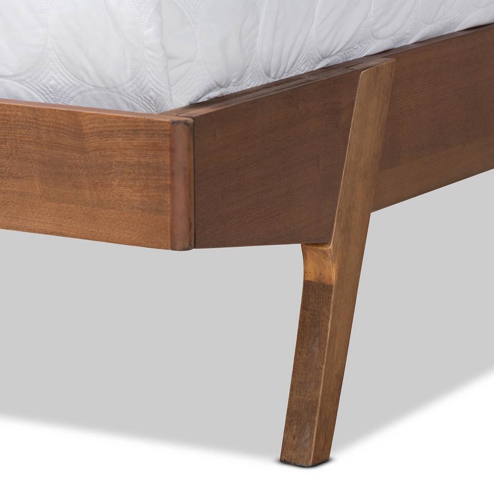 Senna Mid-Century Modern Beige Fabric Upholstered and Walnut Brown Finished Wood Full Size Platform Bed FredCo