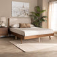 Senna Mid-Century Modern Beige Fabric Upholstered and Walnut Brown Finished Wood Queen Size Platform Bed FredCo