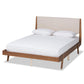 Senna Mid-Century Modern Beige Fabric Upholstered and Walnut Brown Finished Wood Queen Size Platform Bed FredCo