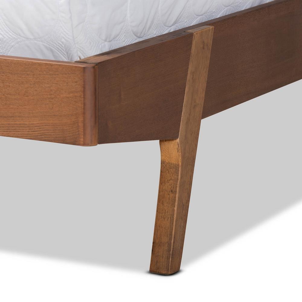 Senna Mid-Century Modern Grey Fabric Upholstered and Walnut Brown Finished Wood Full Size Platform Bed FredCo