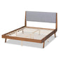 Senna Mid-Century Modern Grey Fabric Upholstered and Walnut Brown Finished Wood King Size Platform Bed FredCo