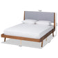 Senna Mid-Century Modern Grey Fabric Upholstered and Walnut Brown Finished Wood King Size Platform Bed FredCo