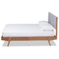 Senna Mid-Century Modern Grey Fabric Upholstered and Walnut Brown Finished Wood King Size Platform Bed FredCo