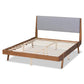 Senna Mid-Century Modern Grey Fabric Upholstered and Walnut Brown Finished Wood King Size Platform Bed FredCo