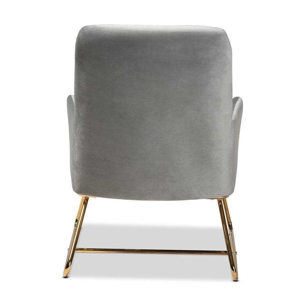 Sennet Glam and Luxe Grey Velvet Fabric Upholstered Gold Finished Armchair FredCo