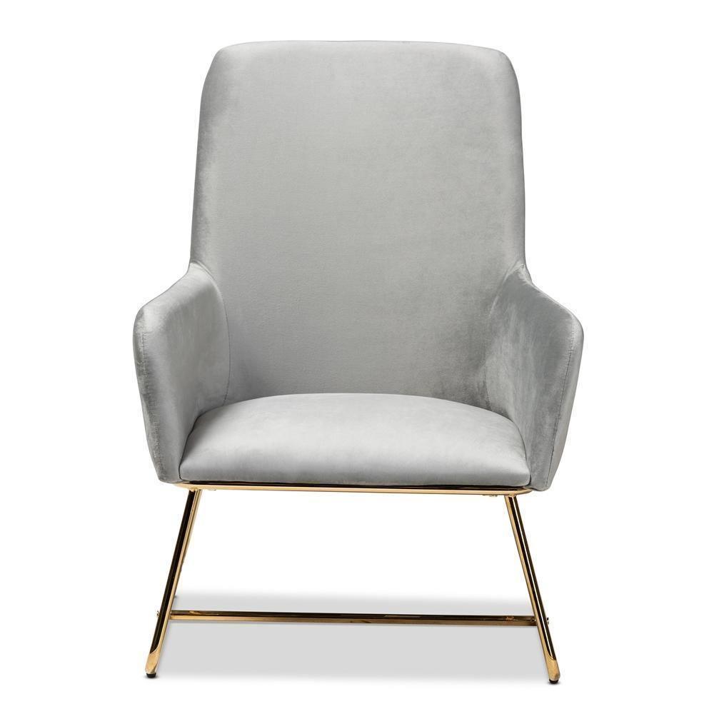 Sennet Glam and Luxe Grey Velvet Fabric Upholstered Gold Finished Armchair FredCo