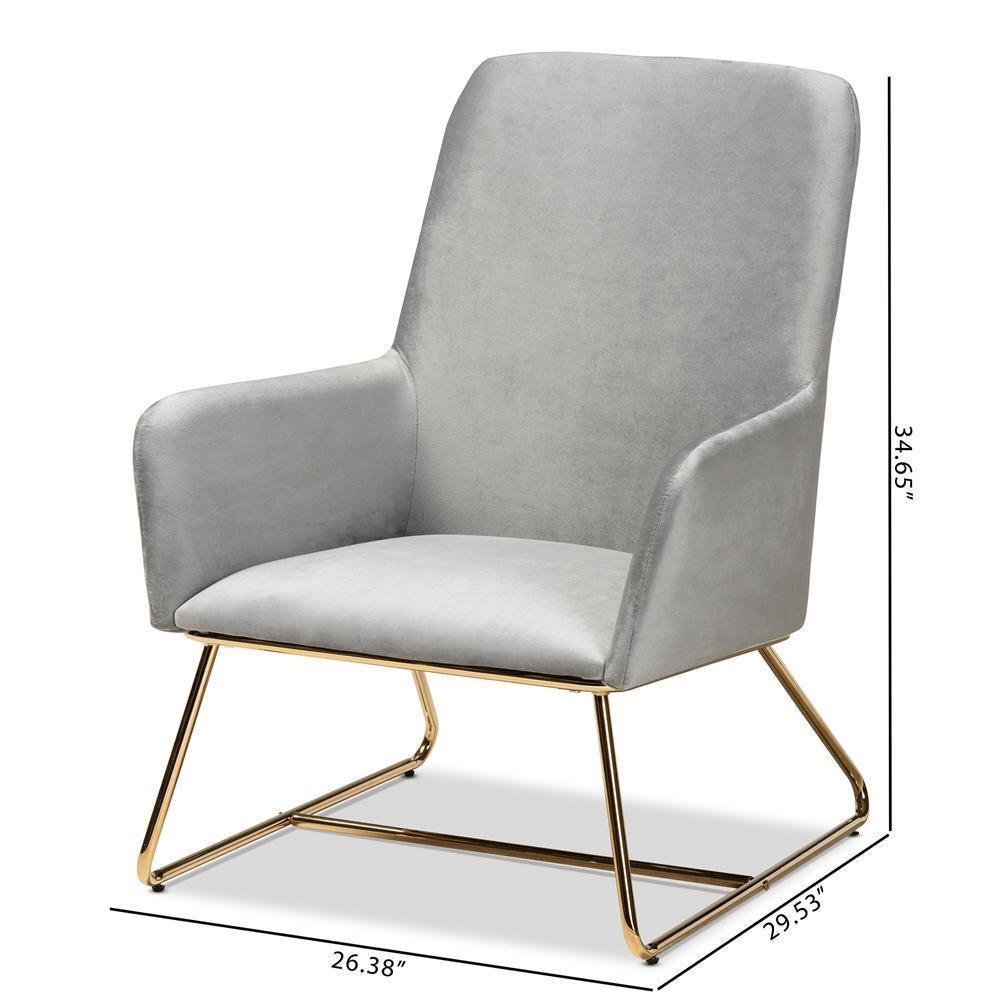 Sennet Glam and Luxe Grey Velvet Fabric Upholstered Gold Finished Armchair FredCo