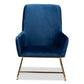 Sennet Glam and Luxe Navy Blue Velvet Fabric Upholstered Gold Finished Armchair FredCo
