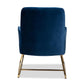 Sennet Glam and Luxe Navy Blue Velvet Fabric Upholstered Gold Finished Armchair FredCo