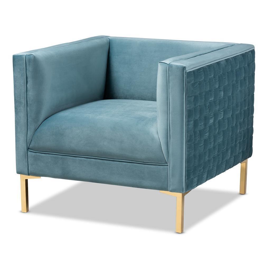 Seraphin Glam and Luxe Light Blue Velvet Fabric Upholstered Gold Finished Armchair FredCo