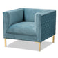 Seraphin Glam and Luxe Light Blue Velvet Fabric Upholstered Gold Finished Armchair FredCo