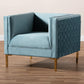 Seraphin Glam and Luxe Light Blue Velvet Fabric Upholstered Gold Finished Armchair FredCo