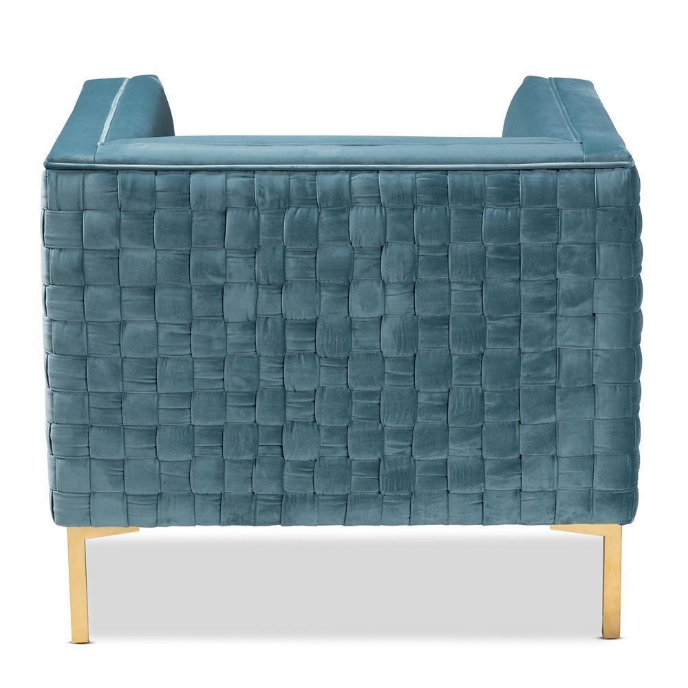 Seraphin Glam and Luxe Light Blue Velvet Fabric Upholstered Gold Finished Armchair FredCo