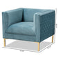 Seraphin Glam and Luxe Light Blue Velvet Fabric Upholstered Gold Finished Armchair FredCo