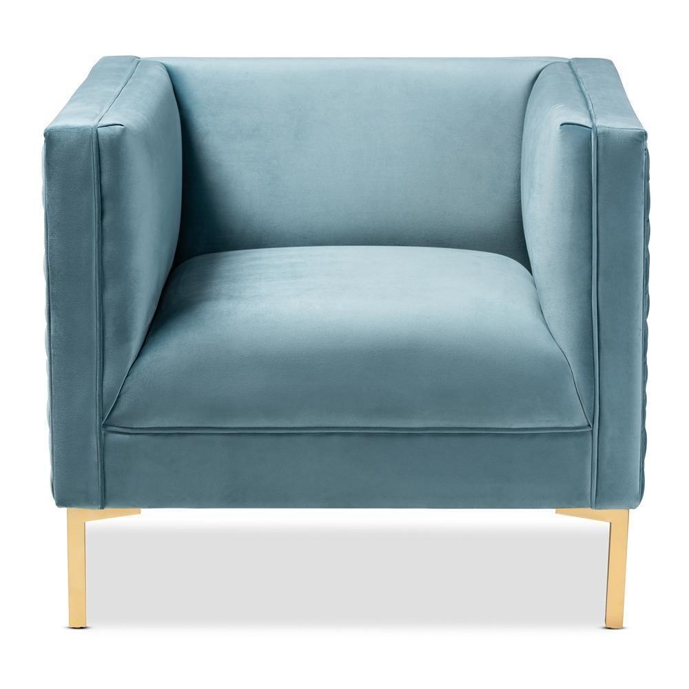 Seraphin Glam and Luxe Light Blue Velvet Fabric Upholstered Gold Finished Armchair FredCo