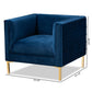 Seraphin Glam and Luxe Navy Blue Velvet Fabric Upholstered Gold Finished Armchair FredCo