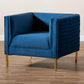 Seraphin Glam and Luxe Navy Blue Velvet Fabric Upholstered Gold Finished Armchair FredCo