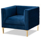 Seraphin Glam and Luxe Navy Blue Velvet Fabric Upholstered Gold Finished Armchair FredCo