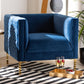 Seraphin Glam and Luxe Navy Blue Velvet Fabric Upholstered Gold Finished Armchair FredCo