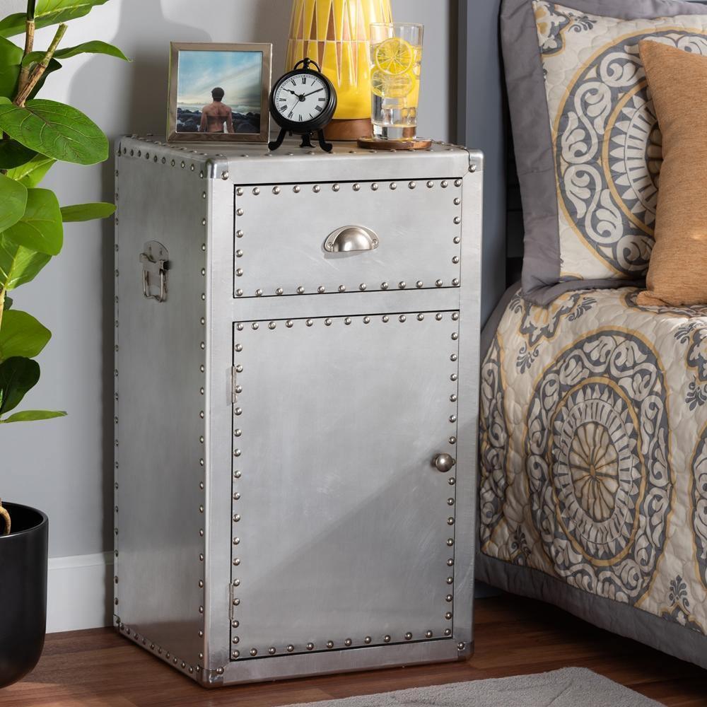 Serge French Industrial Silver Metal 1-Door Accent Storage Cabinet FredCo
