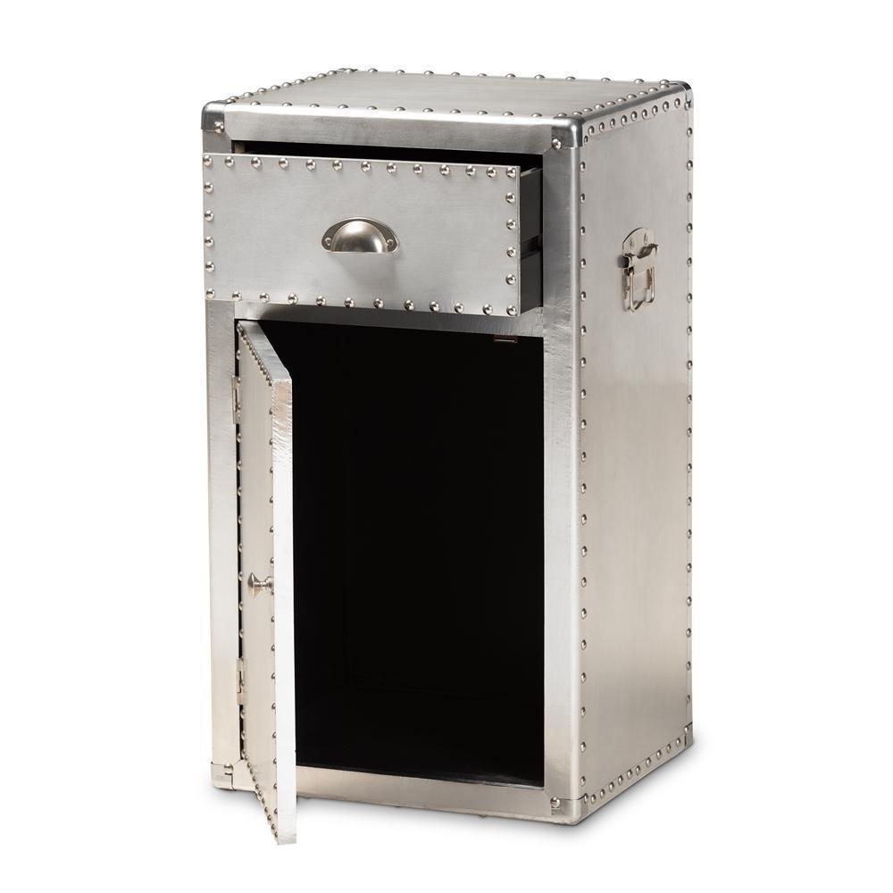Serge French Industrial Silver Metal 1-Door Accent Storage Cabinet FredCo