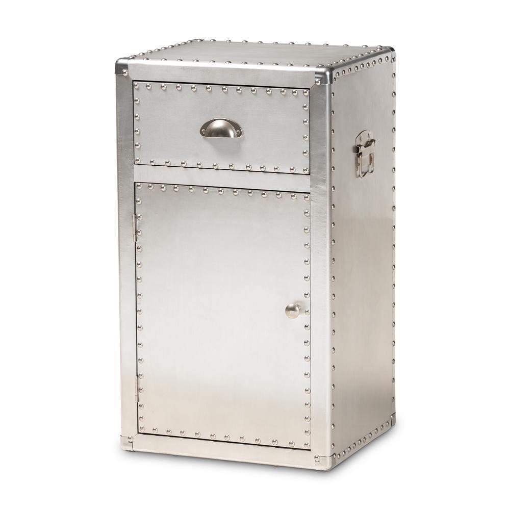 Serge French Industrial Silver Metal 1-Door Accent Storage Cabinet FredCo