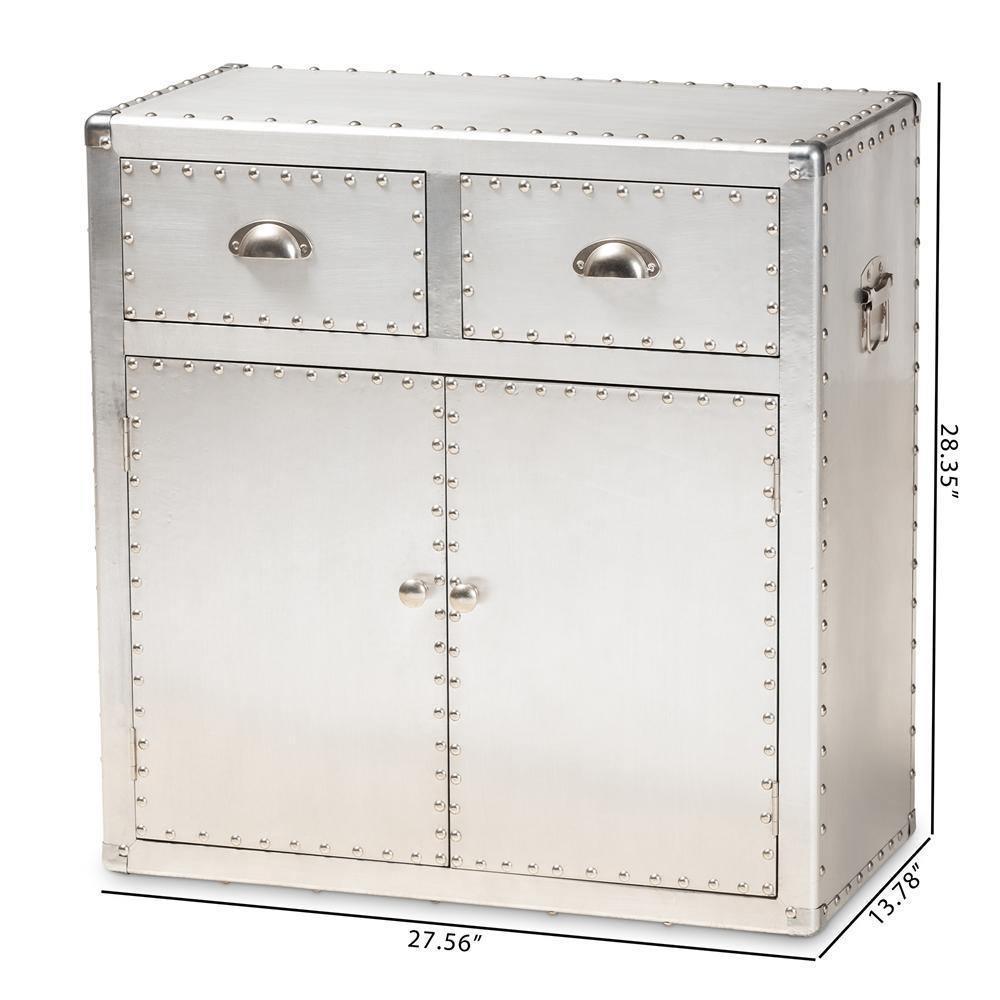 Serge French Industrial Silver Metal 2-Door Accent Storage Cabinet FredCo