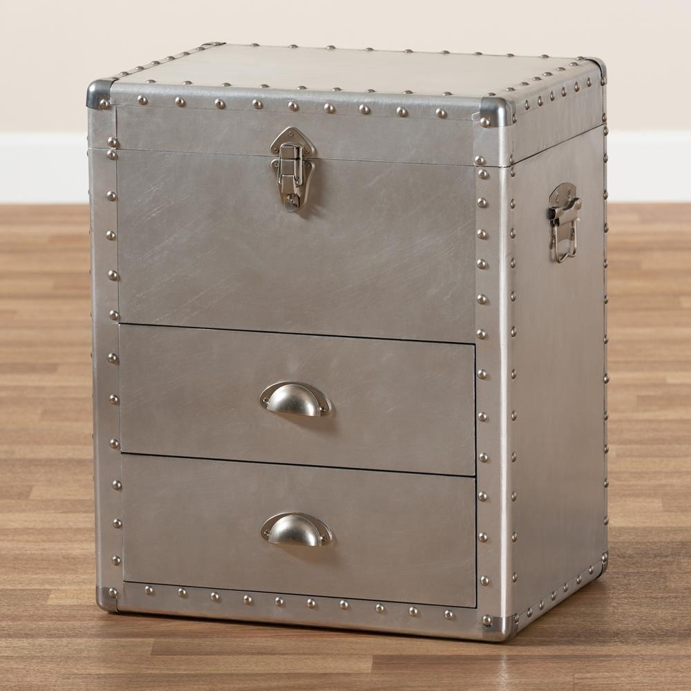 Serge French Industrial Silver Metal 2-Drawer Accent Storage Cabinet FredCo