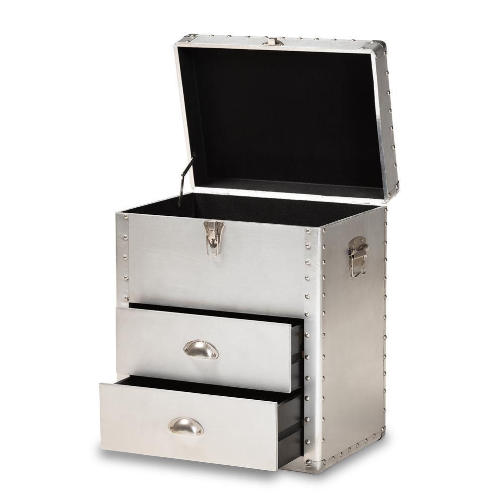 Serge French Industrial Silver Metal 2-Drawer Accent Storage Cabinet FredCo