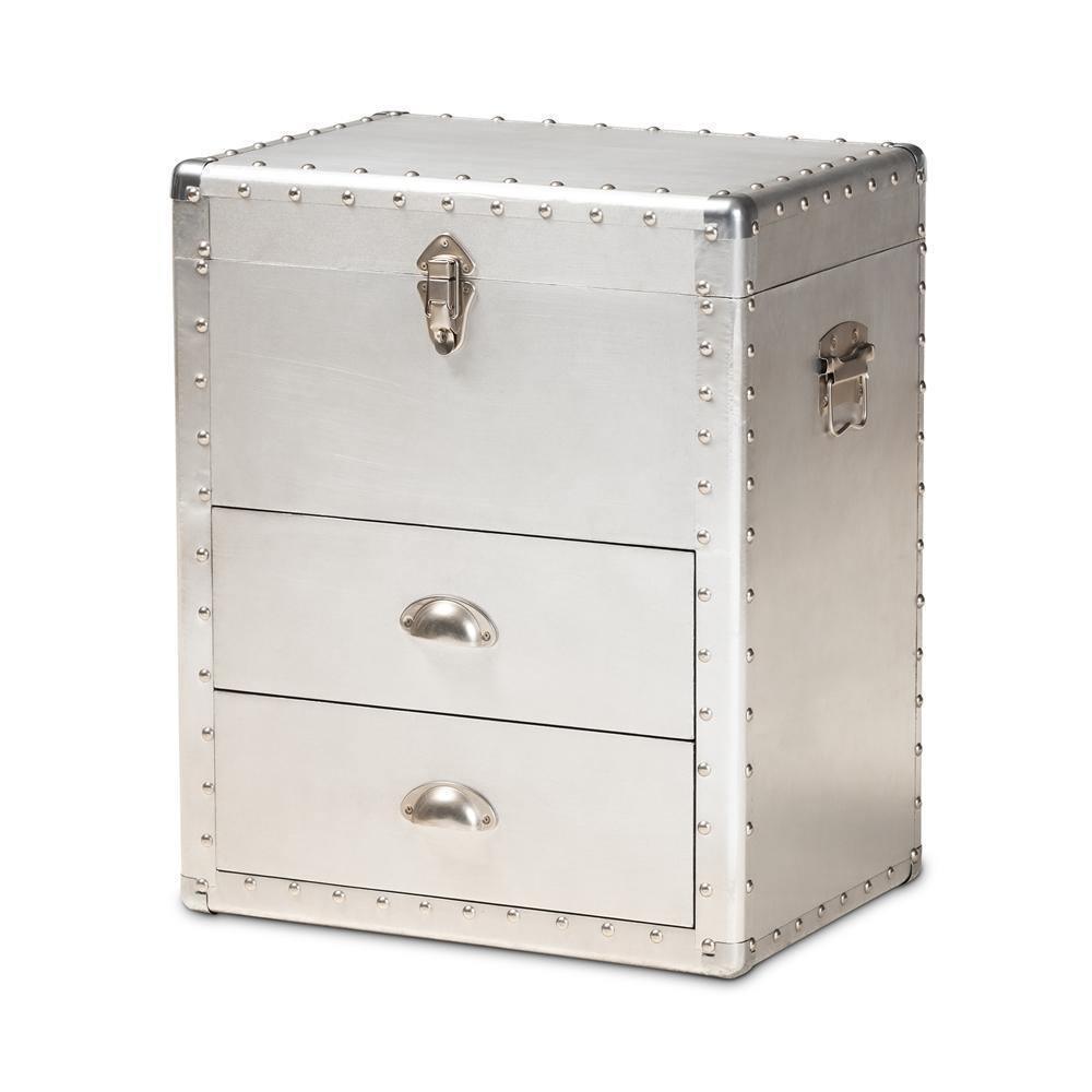 Serge French Industrial Silver Metal 2-Drawer Accent Storage Cabinet FredCo