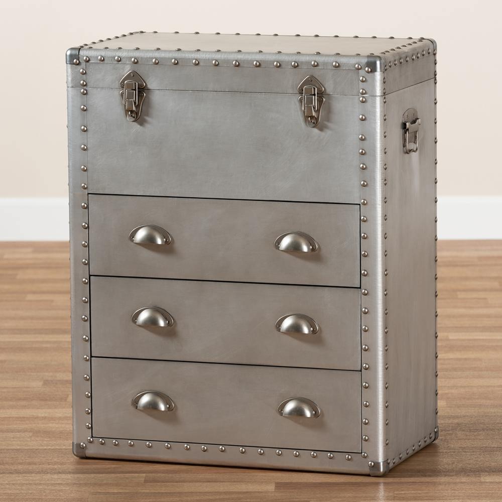 Serge French Industrial Silver Metal 3-Drawer Accent Storage Cabinet FredCo
