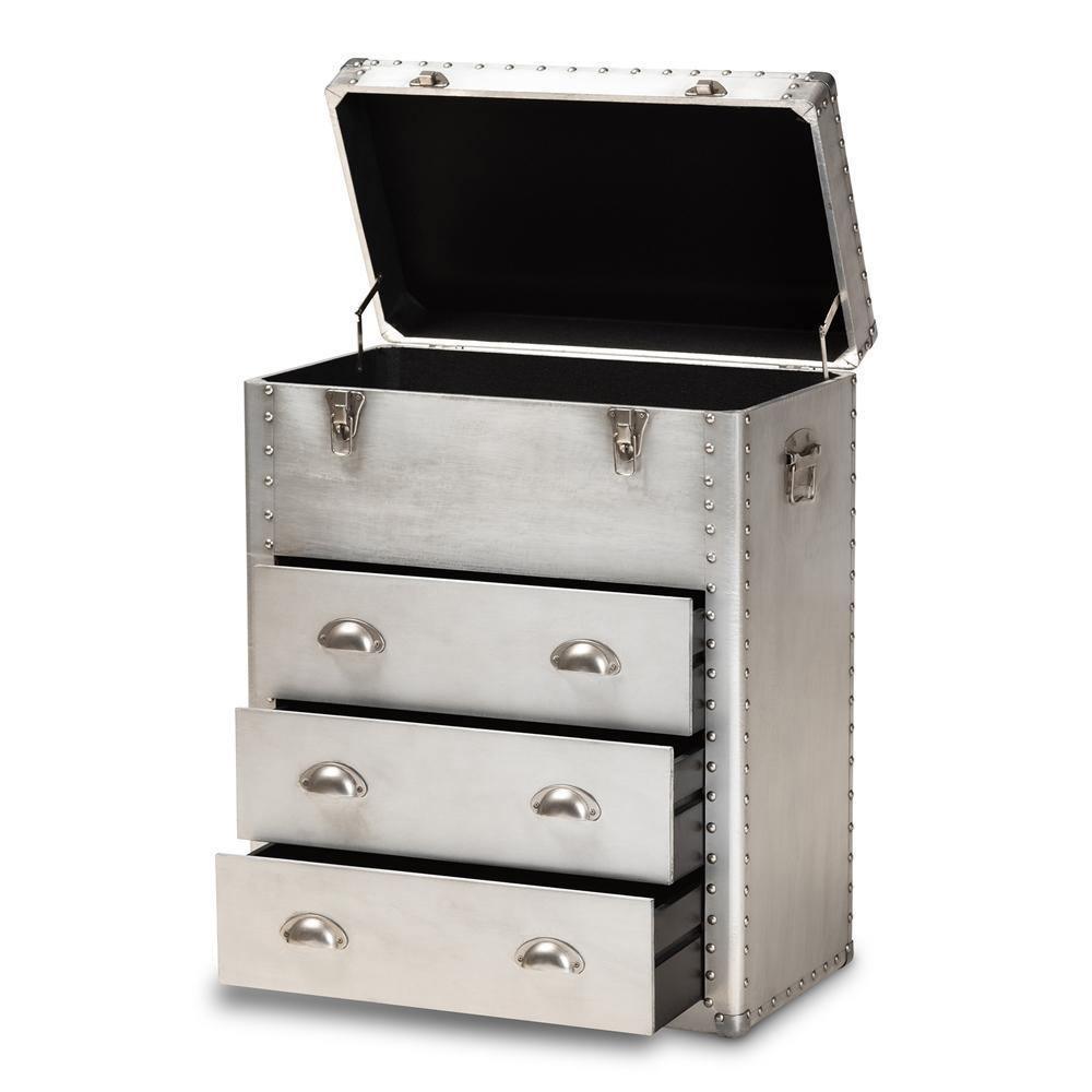 Serge French Industrial Silver Metal 3-Drawer Accent Storage Cabinet FredCo