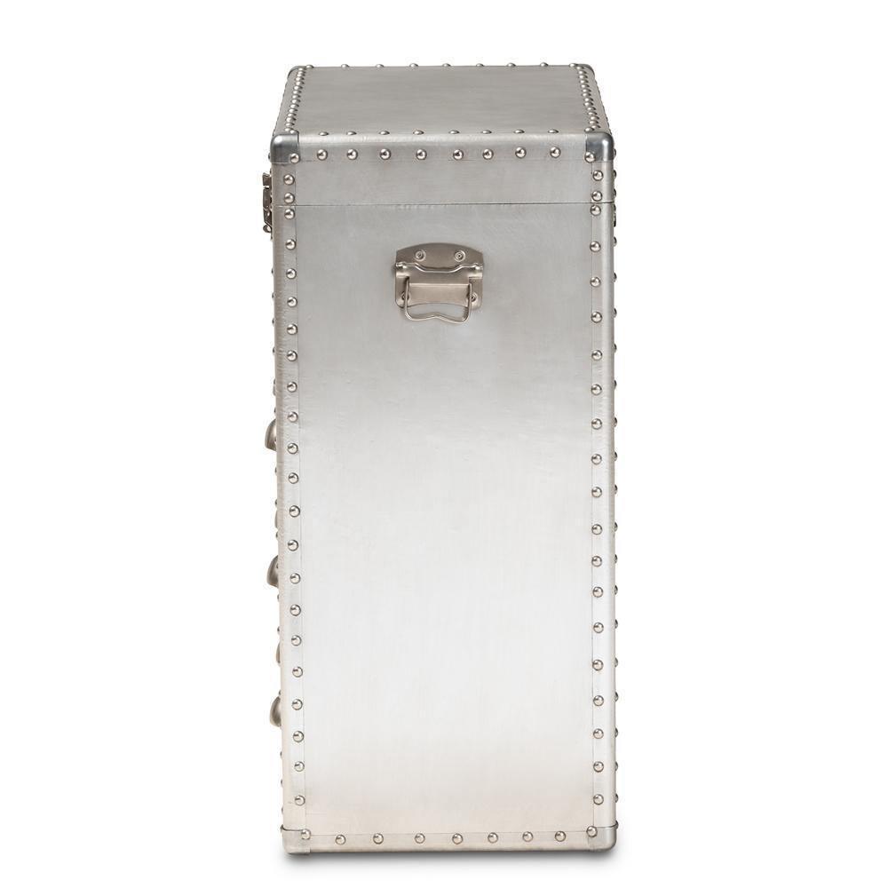 Serge French Industrial Silver Metal 3-Drawer Accent Storage Cabinet FredCo