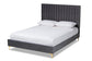 Serrano Contemporary Glam and Luxe Grey Velvet Fabric Upholstered and Gold Metal Queen Size Platform Bed FredCo