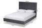Serrano Contemporary Glam and Luxe Grey Velvet Fabric Upholstered and Gold Metal Queen Size Platform Bed FredCo