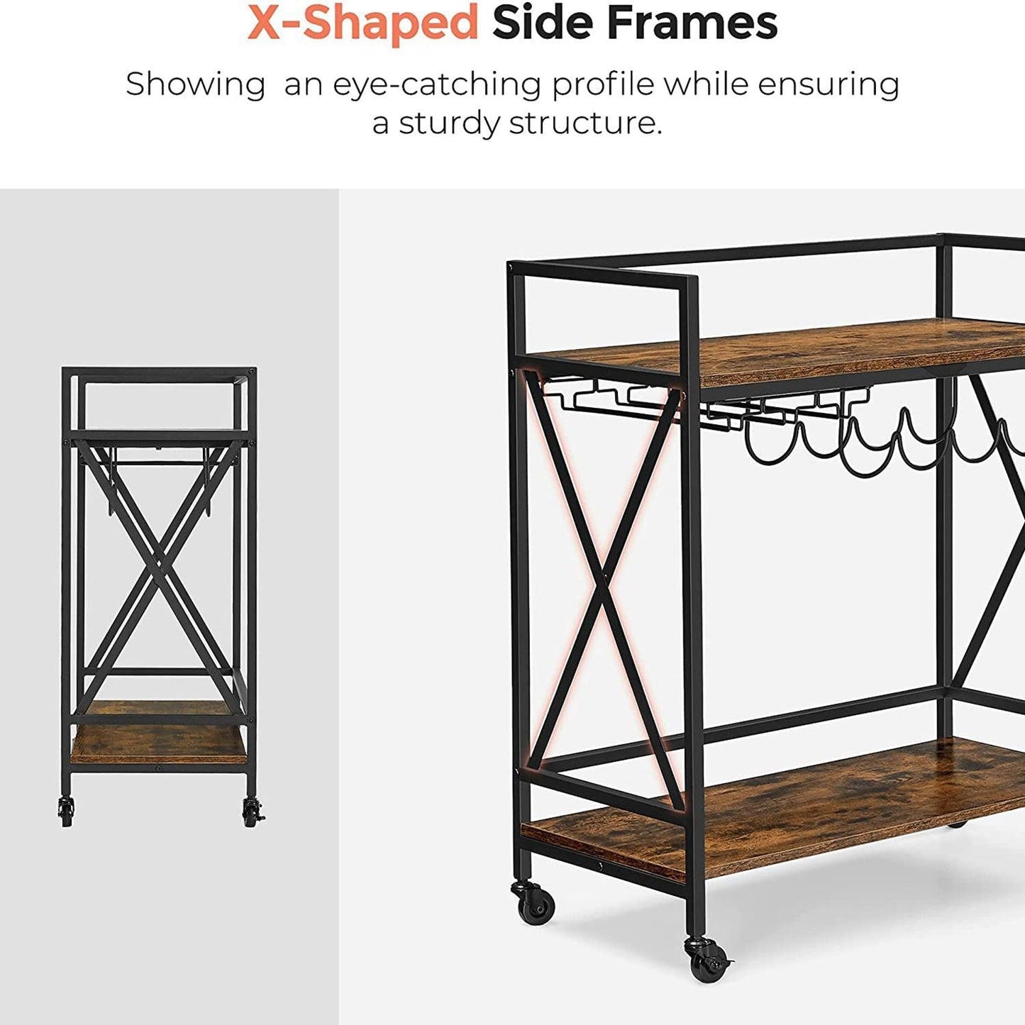 Serving Cart with Glass Stemware Rack and Wine Bottle Holders FredCo