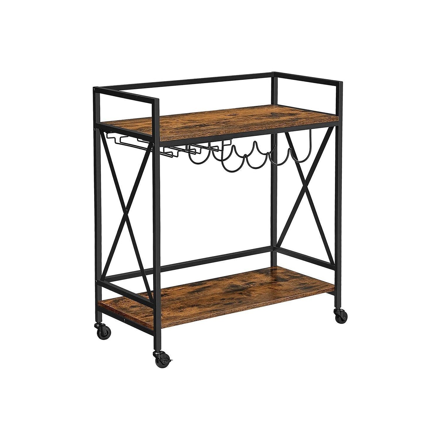 Serving Cart with Glass Stemware Rack and Wine Bottle Holders FredCo