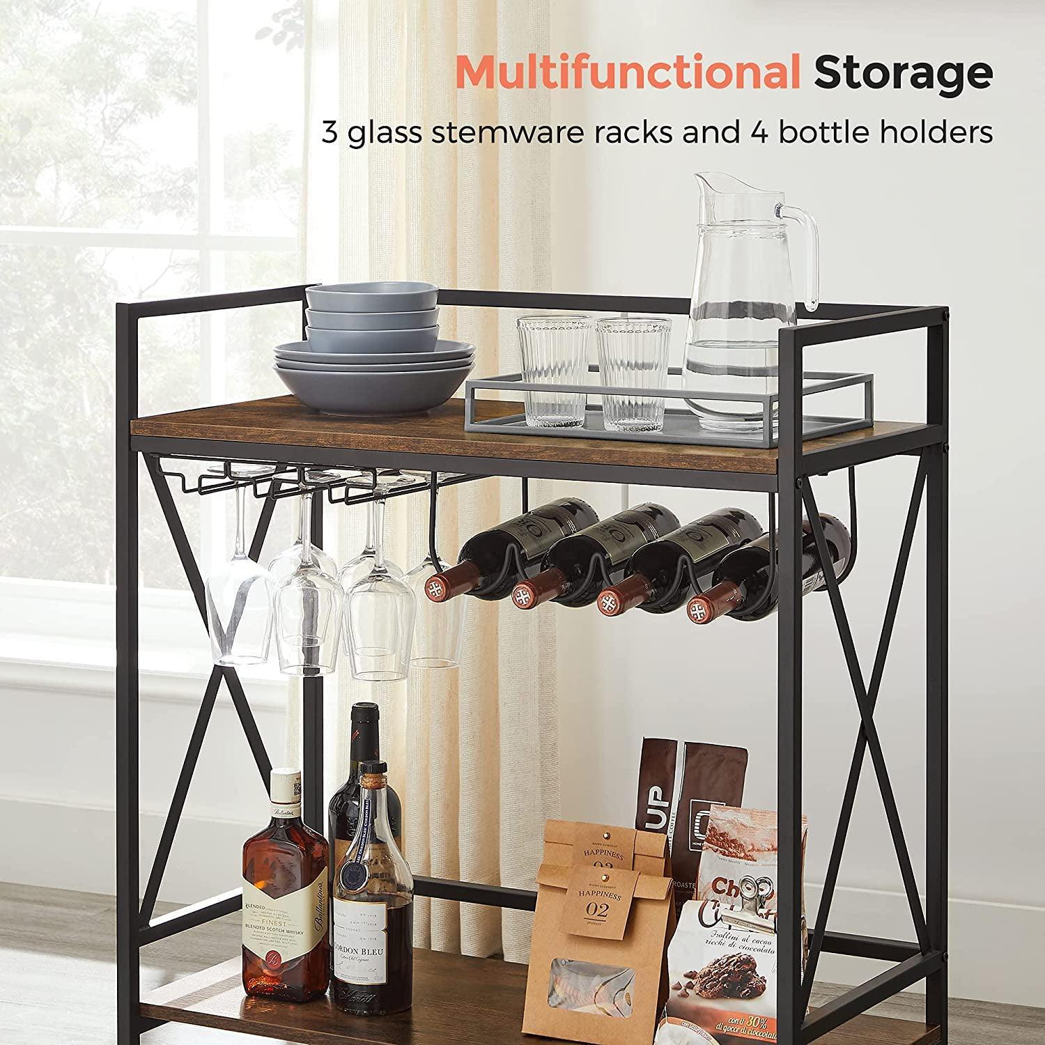 Serving Cart with Glass Stemware Rack and Wine Bottle Holders FredCo