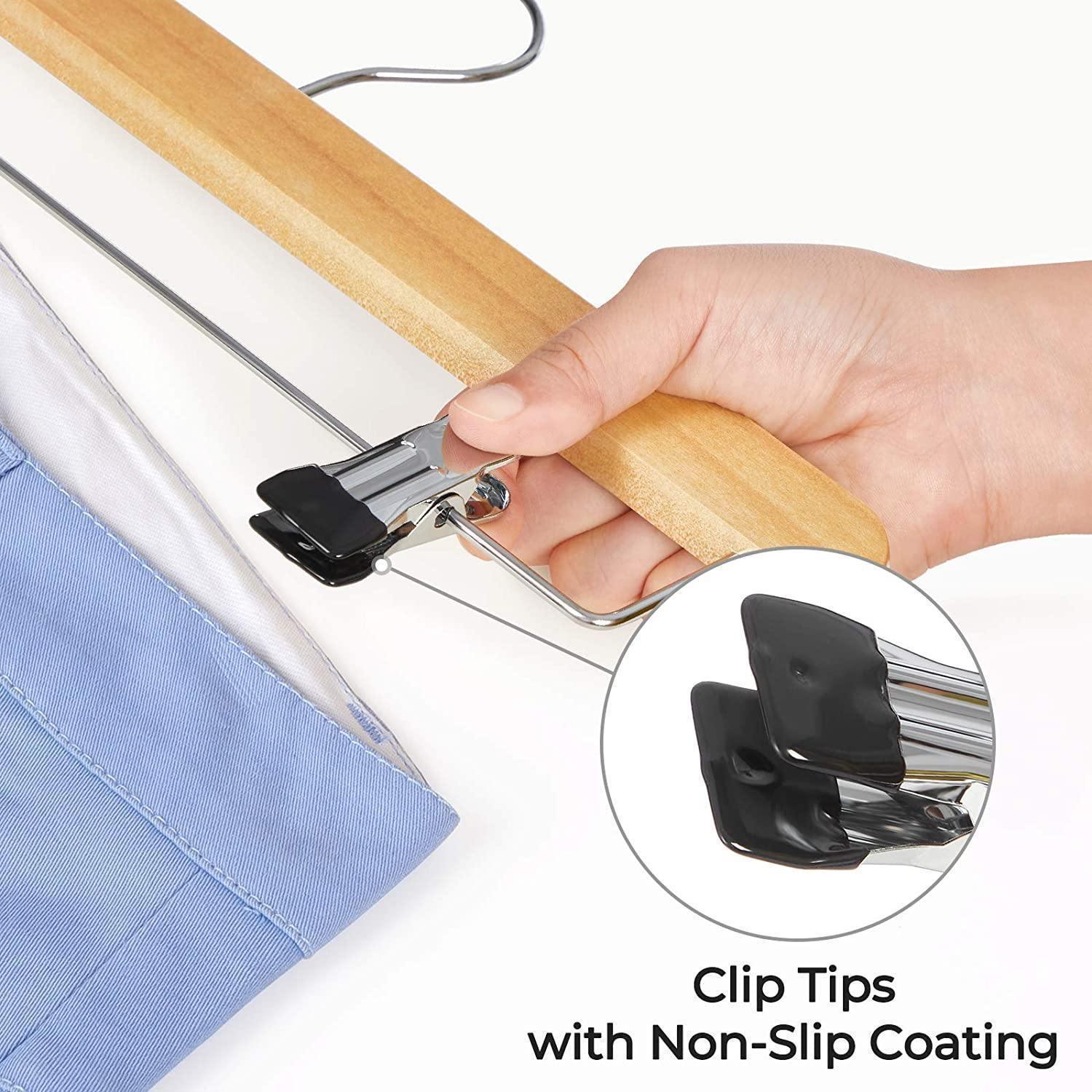 Set of 10 Natural Wooden Pants Hangers FredCo