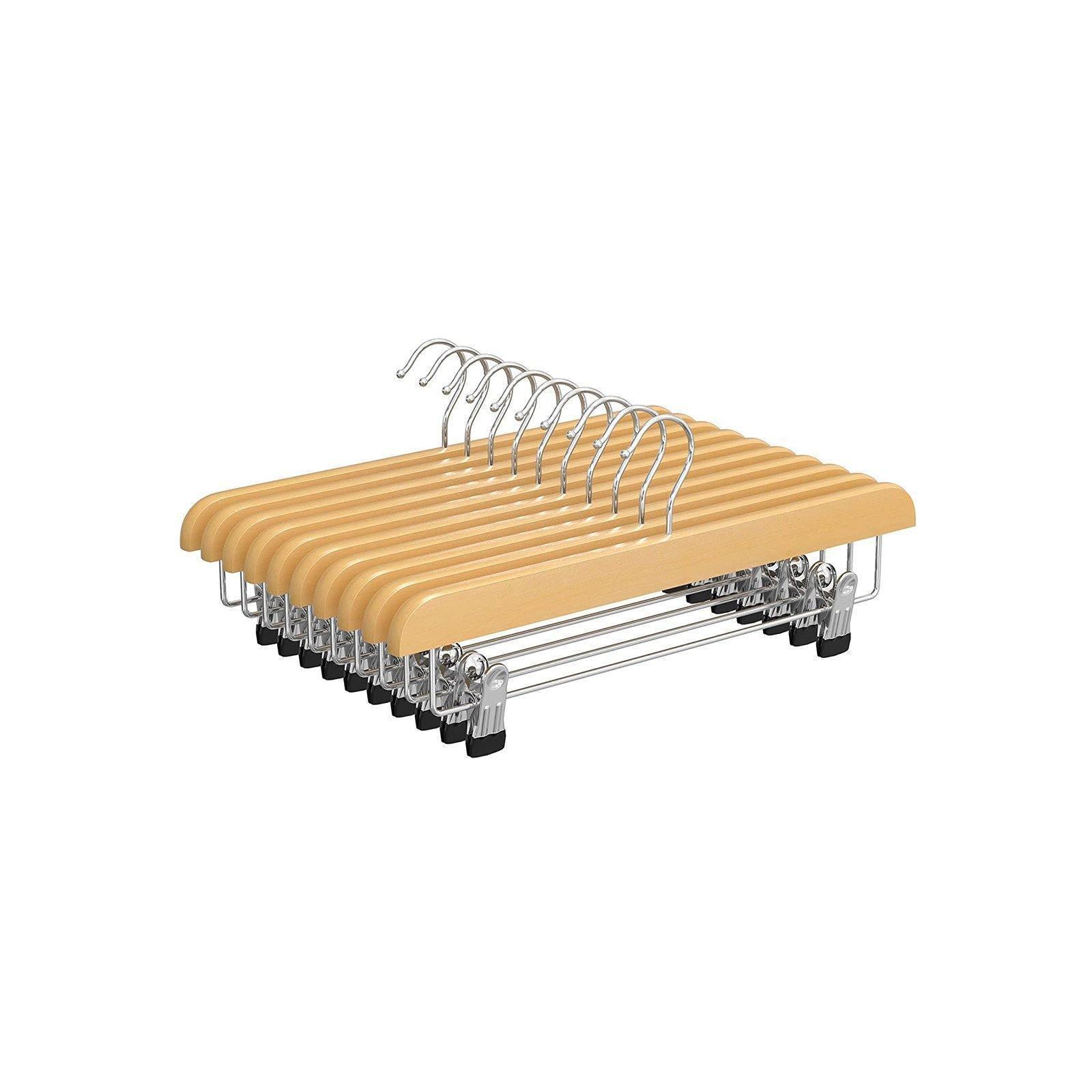 Set of 10 Natural Wooden Pants Hangers FredCo