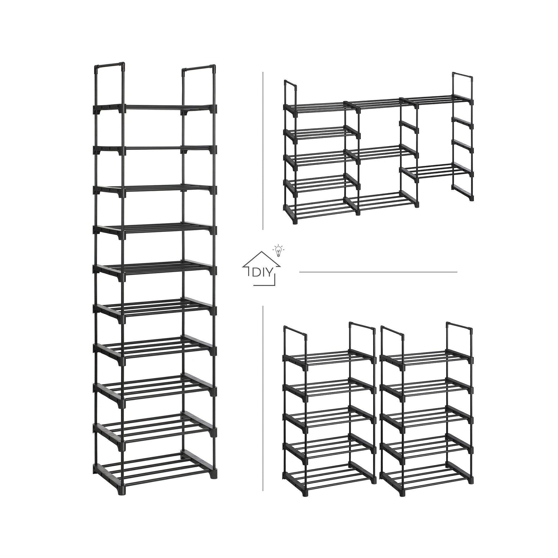 Set of 2 5-Tier Metal Shoe Storage Organizer, Black FredCo
