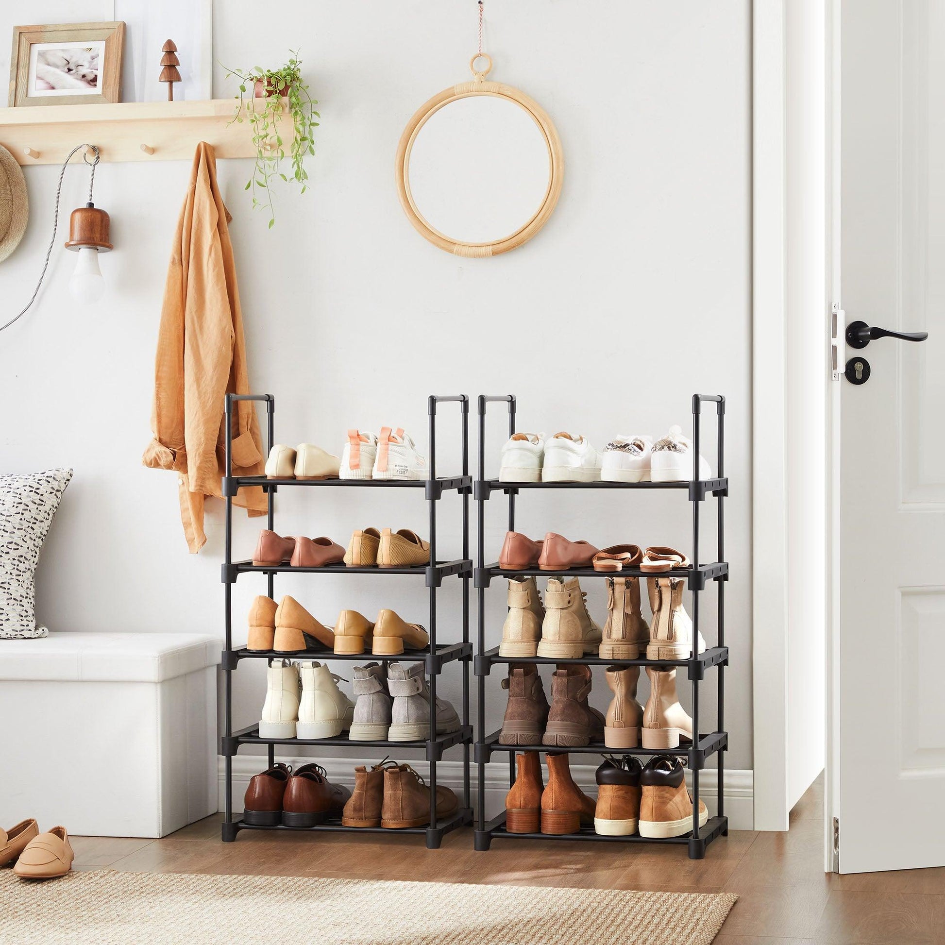 Set of 2 5-Tier Metal Shoe Storage Organizer, Black FredCo