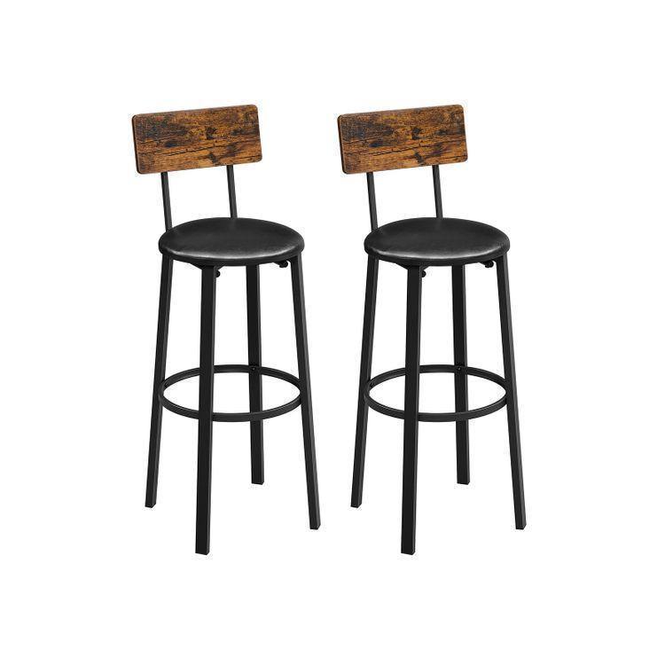 Set of 2 Bar Stools Rustic Brown, PU Leather Black FredCo