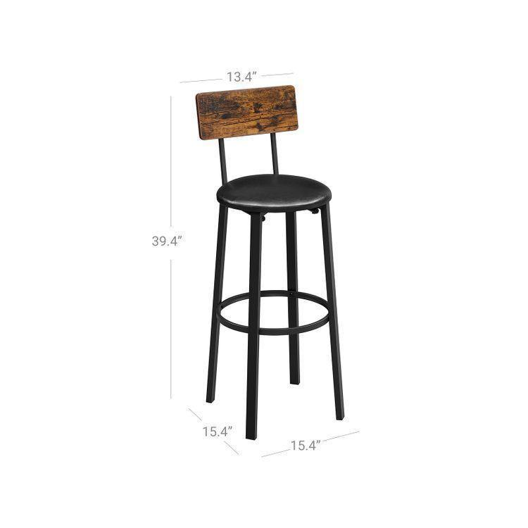 Set of 2 Bar Stools Rustic Brown, PU Leather Black FredCo