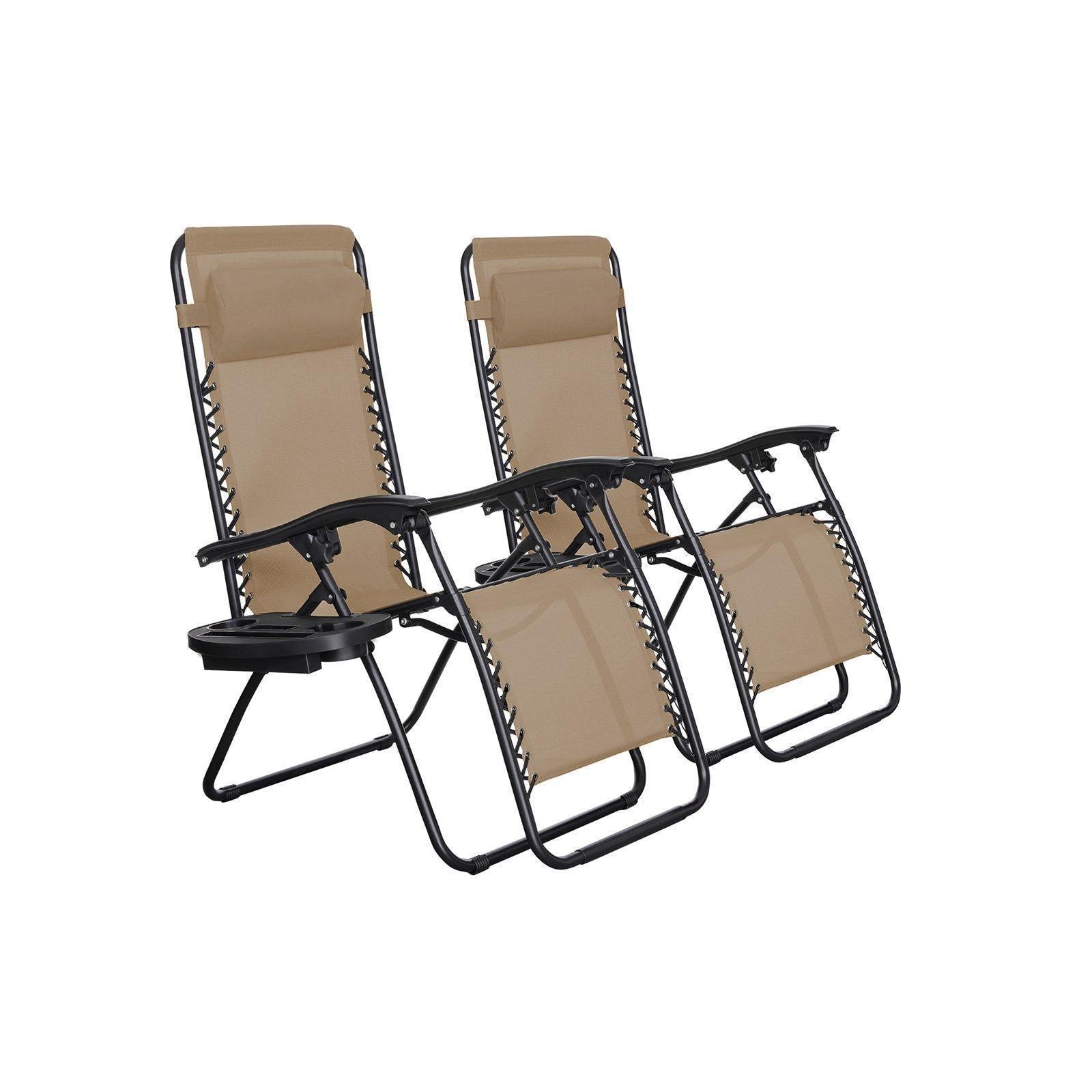 Set of 2 Beige Patio Lounges Chairs FredCo