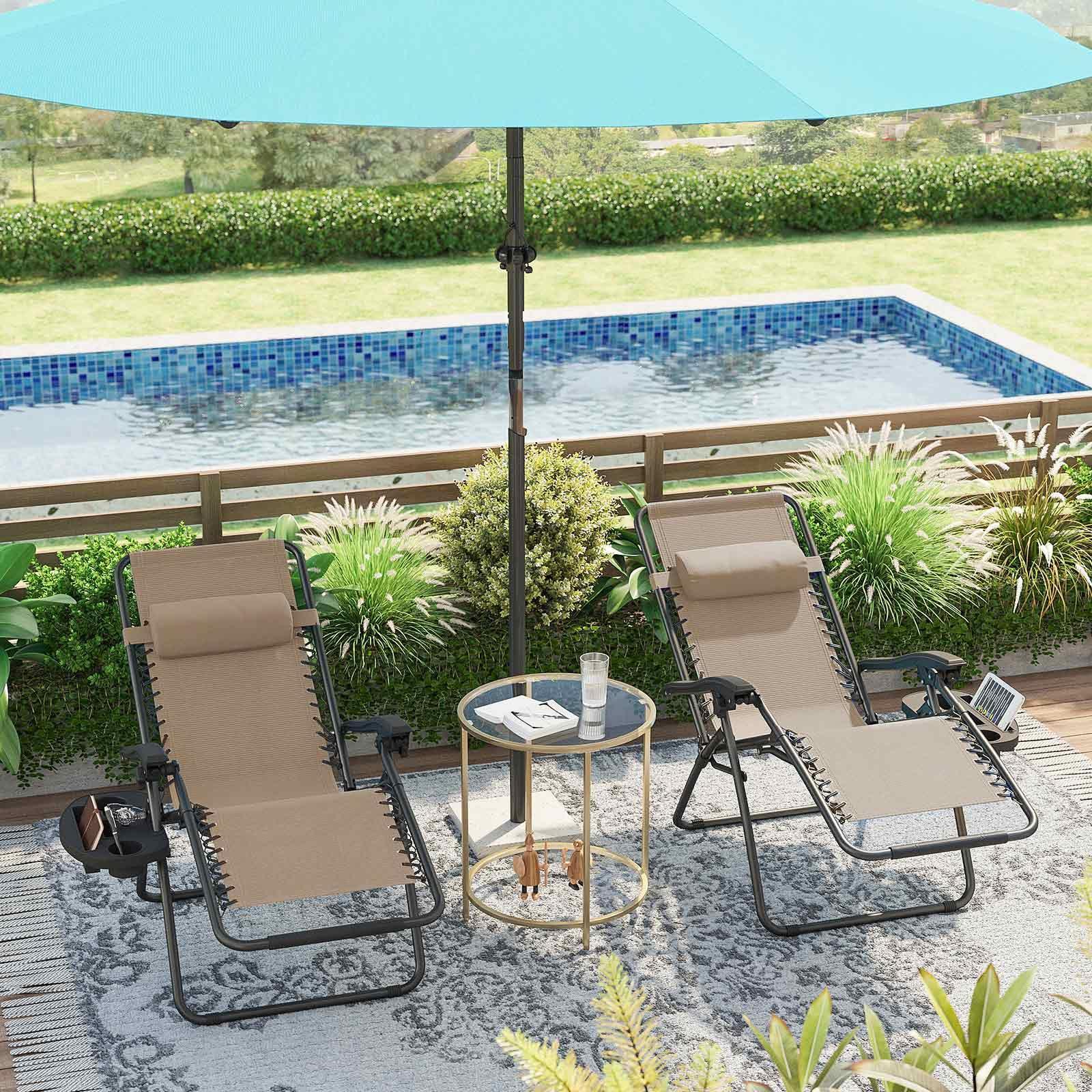 Set of 2 Beige Patio Lounges Chairs FredCo