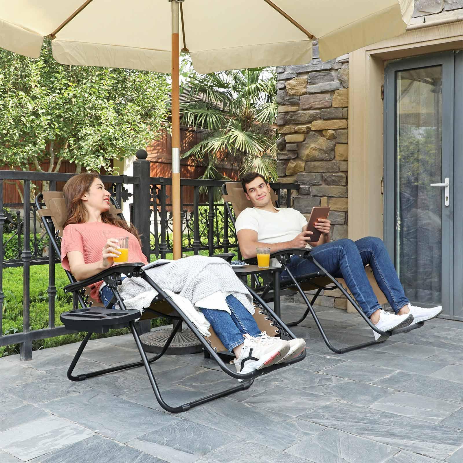 Set of 2 Beige Patio Lounges Chairs FredCo