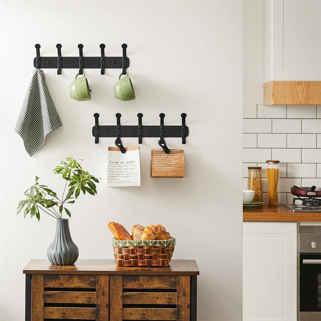 Set of 2 Black Metal Coat Rack with Hooks FredCo