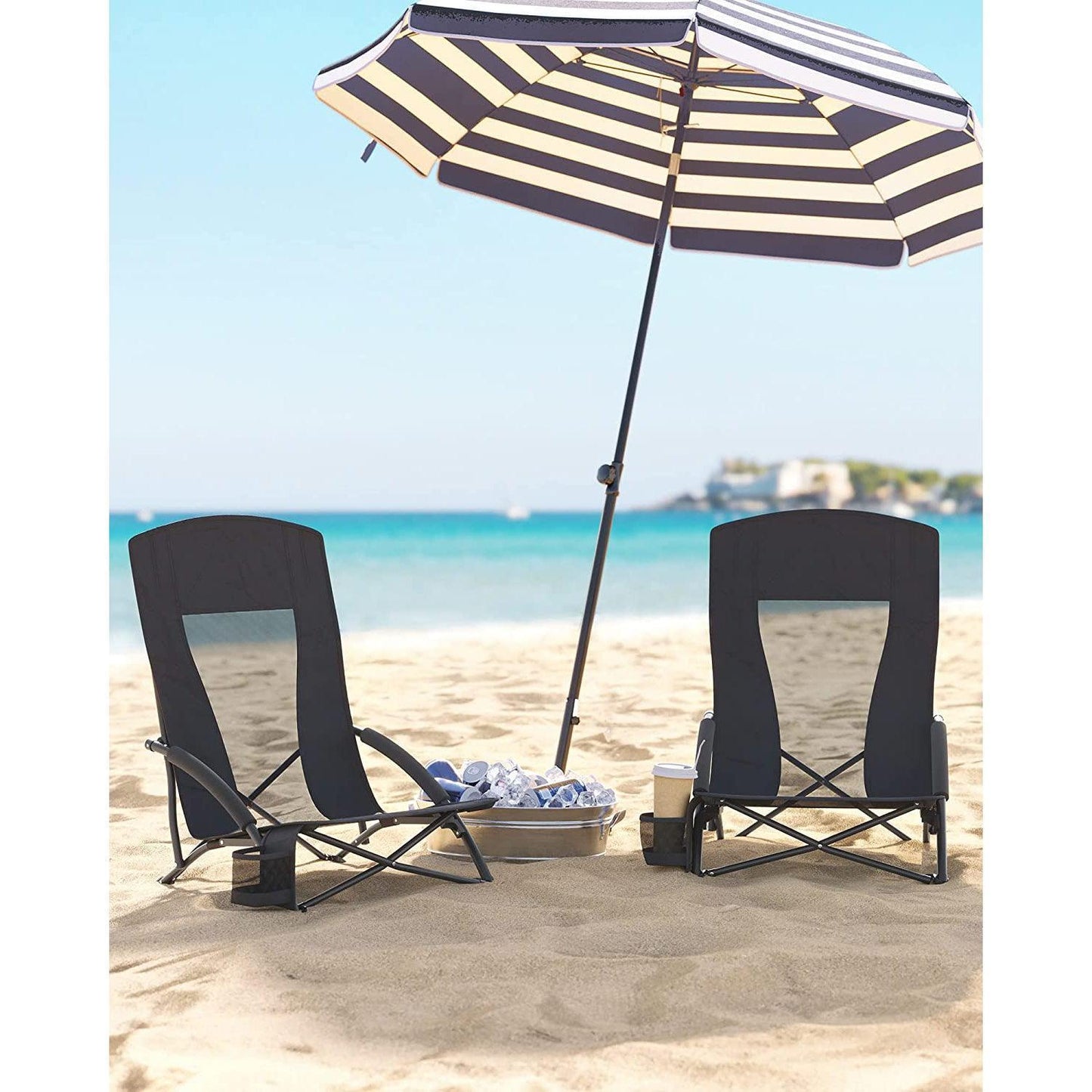 Set of 2 Black Portable Beach Chair FredCo